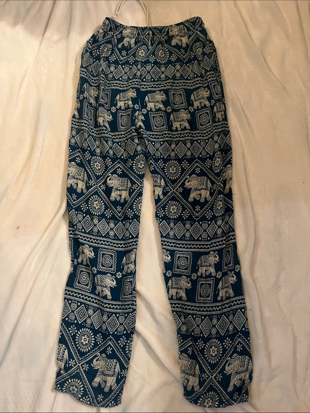 Blue Rayon Printed Drawstring Pants - Picture 2 of 3